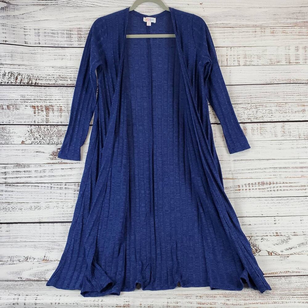 Lularoe Midi Dustrer Size S Open Lightweight  Long Line Navy Blue Ribbed Coverup